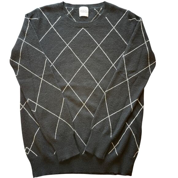 Madeleine Thompson 100% Cashmere Diamond Plaid Sweater M Black EUC - Picture 1 of 7